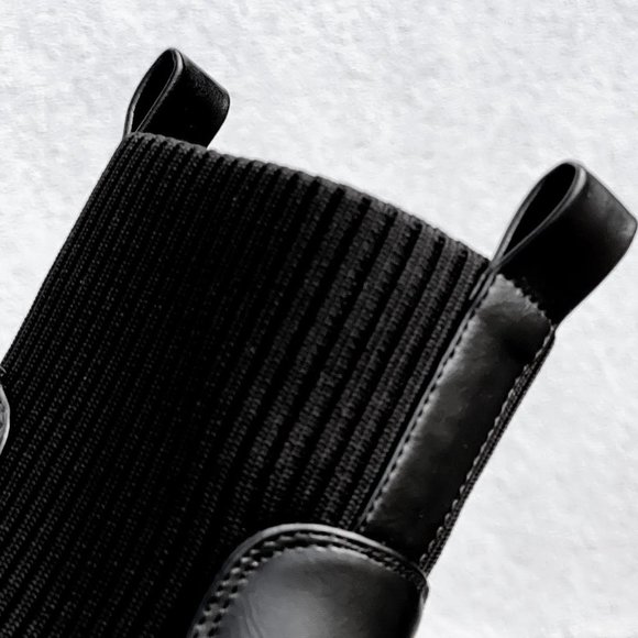 NEW Black Chunky Lug Sole Platform Elastic Cute Ankle Sock Boots Chelsea Bootie - Picture 7 of 11